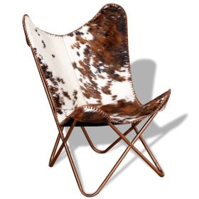 Butterfly Chair Brown and White Real Cowhide Leather