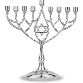 Traditional Classic Geometric Hanukkah Menorah 9" Silver Plated Chanukah Candle Minorah Fits Standard Hanukah Candles by Zion Judaica