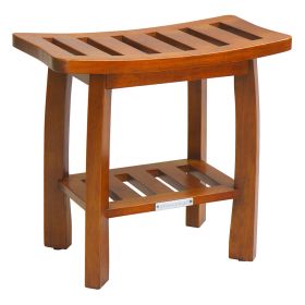 Oceanstar Solid Wood Spa Shower Bench with Storage Shelf, Teak Color Finish