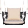 Single Person Hanging Seat with Woven Rattan Backrest for Backyard