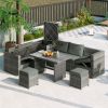 Outdoor 6-Piece All Weather PE Rattan Sofa Set; Garden Patio Wicker Sectional Furniture Set with Adjustable Seat; Storage Box; Removable Covers and Te