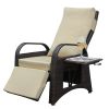 Outdoor Adjustable Wicker Recliner with Flip Table